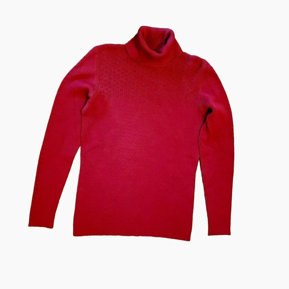 Vintage Barry Bricken Silk Blend Sweater, Red Green Accents, Size S Turtleneck
